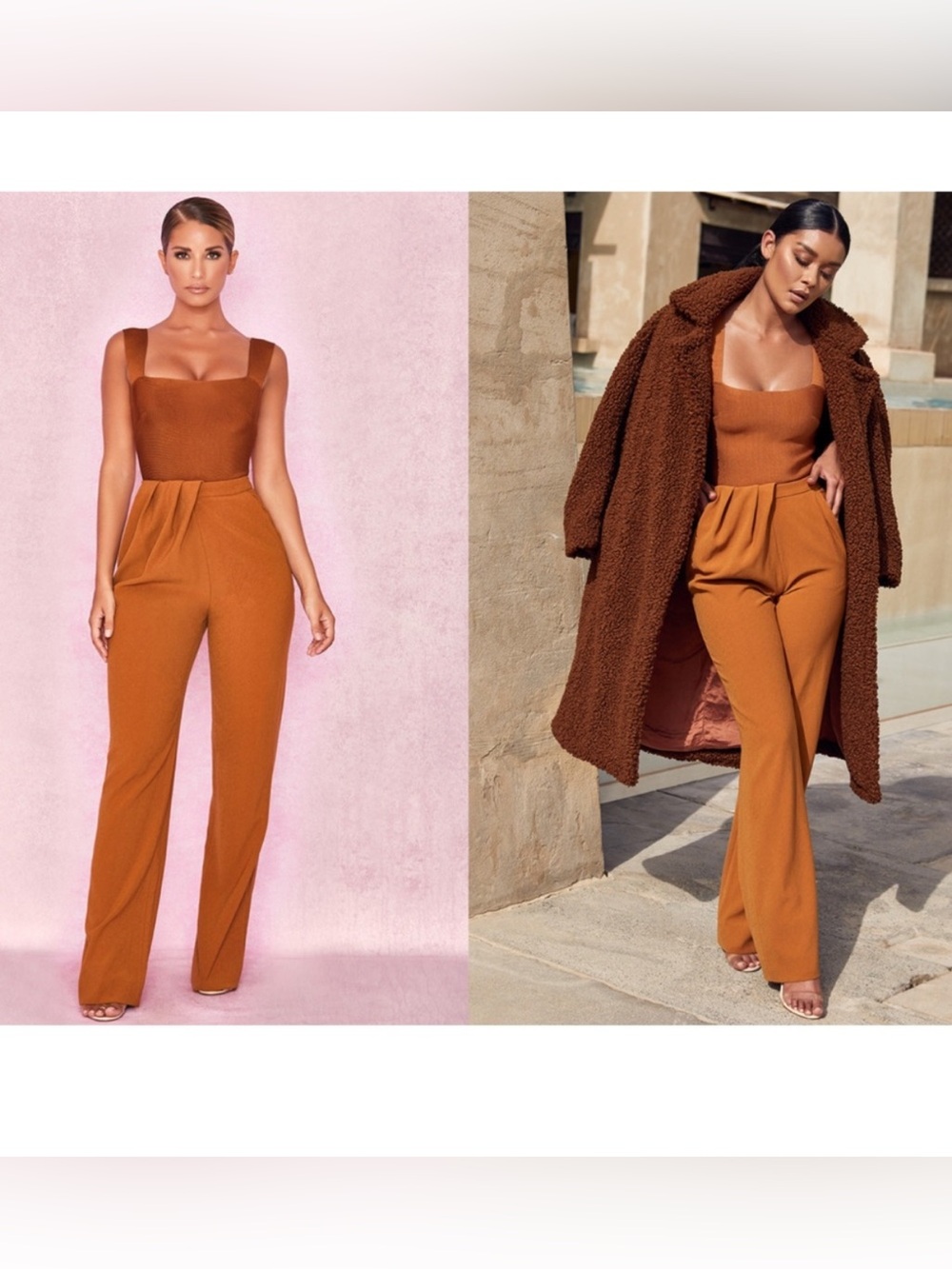 NWT House of CB Cosima Drape Front Trousers in Camel